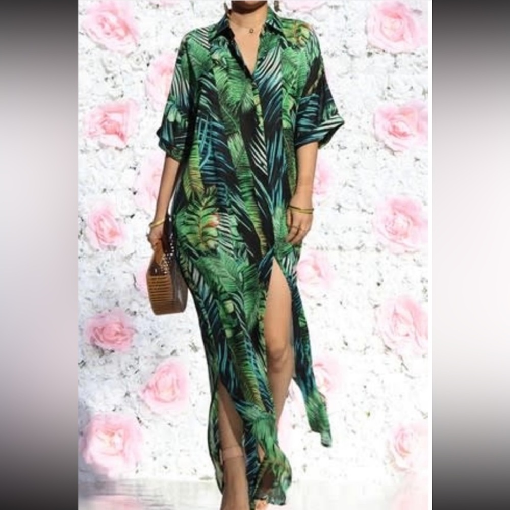 Printed Buttoned Long shirt dress